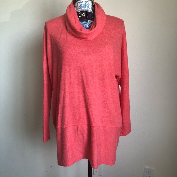 Anthropologie SOFT Tunic Cowl neck Coral/Orange - Picture 2 of 7
